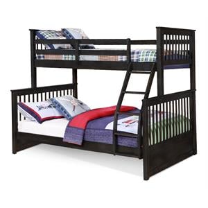 BEKids Traditional Wood Twin/Full Bunk Bed with Slats in Charcoal