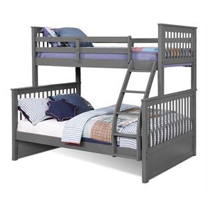 BEKids Traditional Wood Twin/Full Bunk Bed with Slats in Gray
