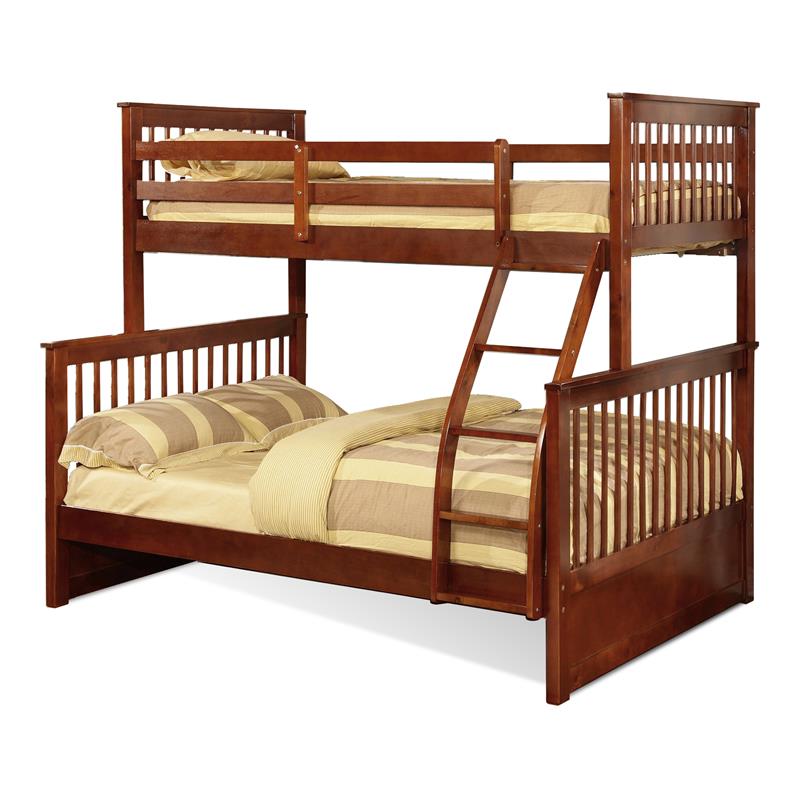 BEKids Traditional Wood Twin/Full Bunk Bed with Slats in Walnut