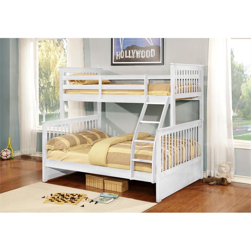 BEKids Traditional Wood Twin/Full Bunk Bed with Slats in White
