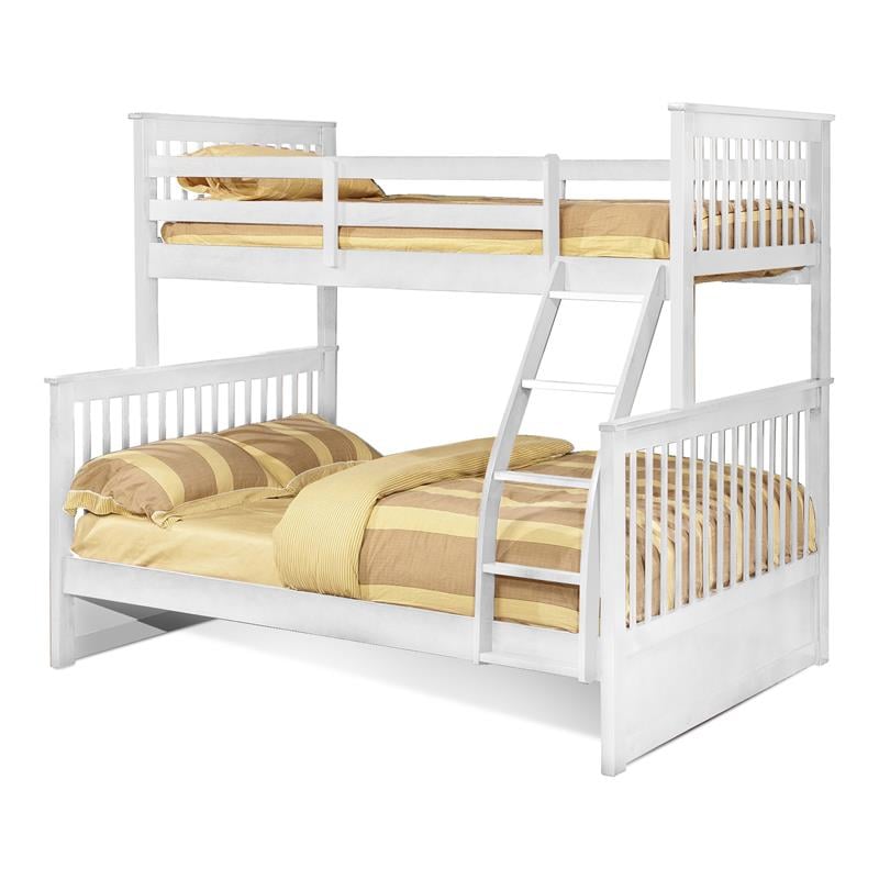 BEKids Traditional Wood Twin/Full Bunk Bed with Slats in White