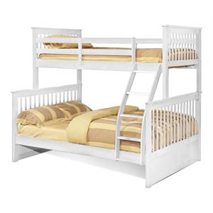 BEKids Traditional Wood Twin/Full Bunk Bed with Slats in White