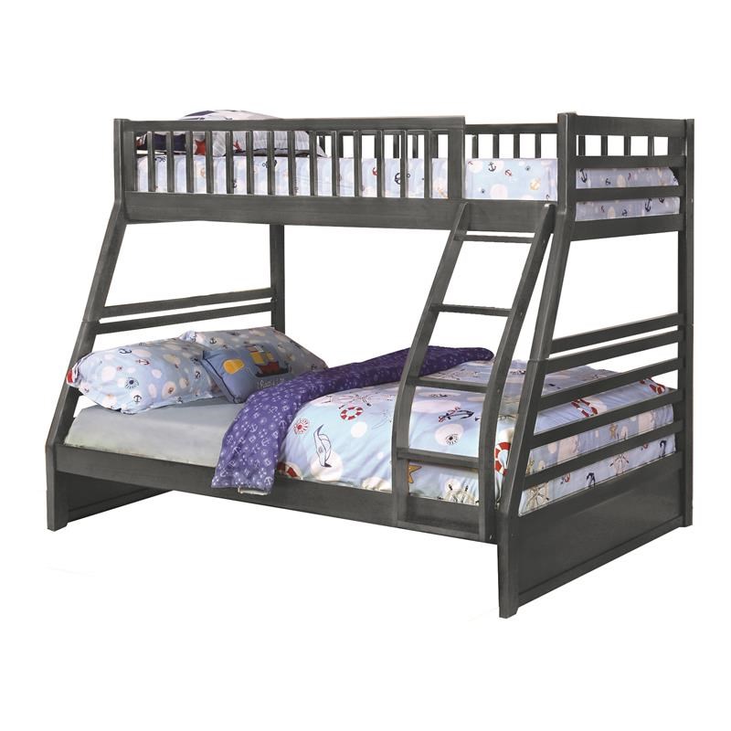 BEKids Traditional Solid Wood Twin/Full Bunk Bed with Slats in Gray