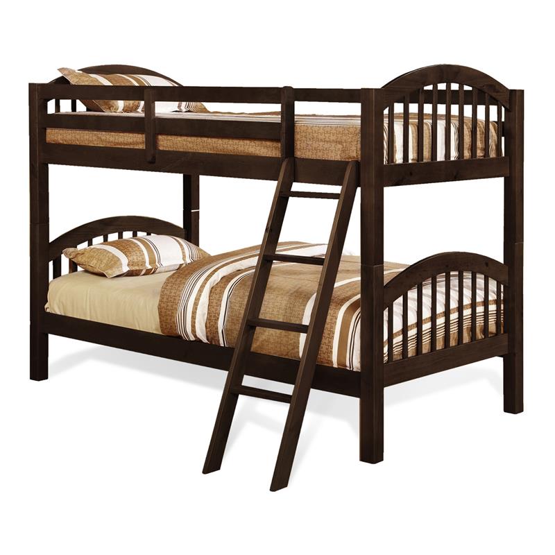 BEKids Traditional Solid Wood Twin/Twin Arched Bunk Bed in Java Brown