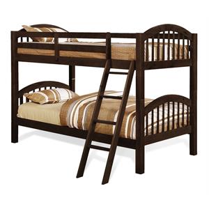 BEKids Traditional Solid Wood Twin/Twin Arched Bunk Bed in Java Brown