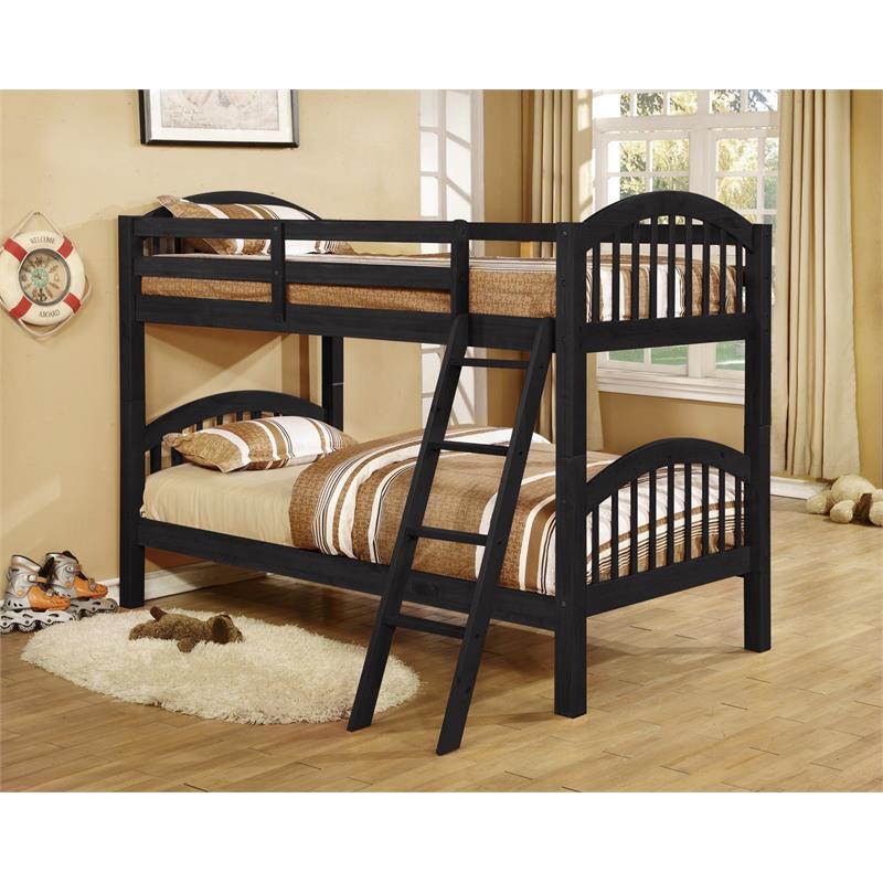 BEKids Traditional Solid Wood Twin/Twin Arched Bunk Bed in Charcoal