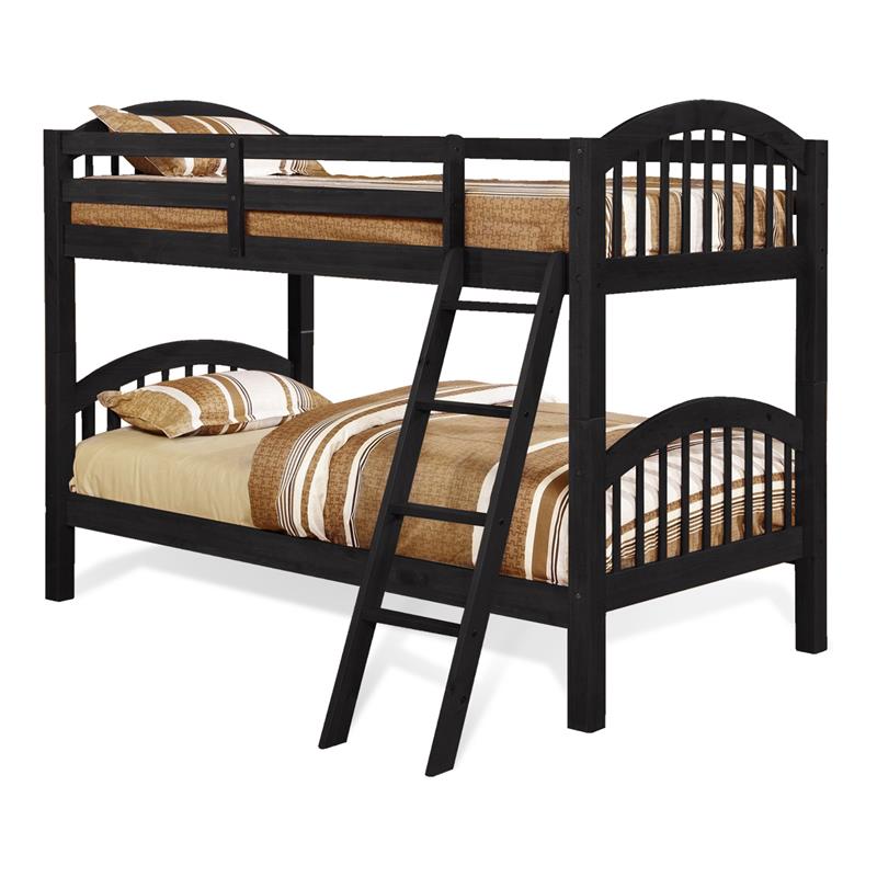 BEKids Traditional Solid Wood Twin/Twin Arched Bunk Bed in Charcoal