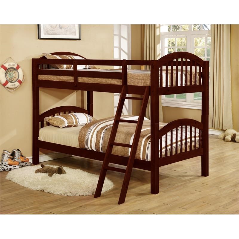 BEKids Traditional Solid Wood Twin/Twin Arched Bunk Bed in Cherry