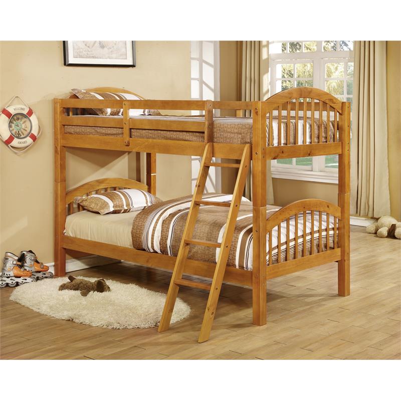 BEKids Traditional Solid Wood Twin/Twin Arched Bunk Bed in Oak