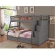 BEKids Solid Wood Twin/Full Staircase Bunk Bed with Storage in Gray