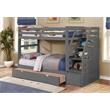 BEKids Wood Twin/Twin Staircase Bunk Bed with Trundle/Storage Steps in Gray