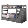 BEKids Wood Twin/Twin Staircase Bunk Bed with Trundle/Storage Steps in Gray