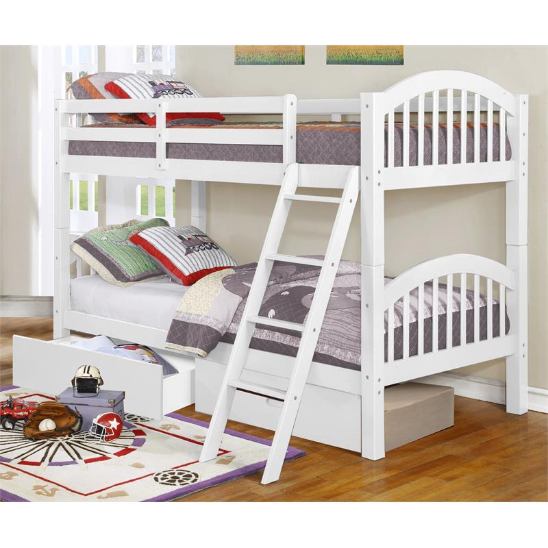 BEKids Solid Wood Twin/Twin Arched Bunk Bed with 2 Drawers in White