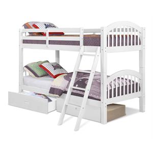 BEKids Solid Wood Twin/Twin Arched Bunk Bed with 2 Drawers in White