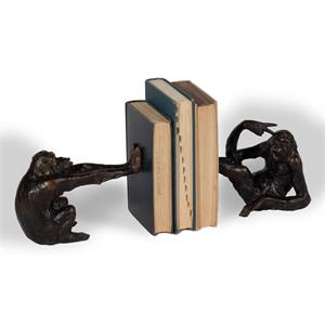 gild design house mischievous resin monkey bookends in antique bronze (set of 2)