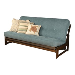 kodiak furniture aspen futon with linen fabric mattress in reclaim mocha/blue