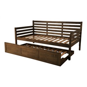 kodiak furniture boho twin traditional solid wood daybed with trundle in walnut