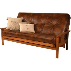 kodiak furniture full-size faux leather futon mattress in saddle brown