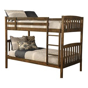 kodiak furniture claire twin/twin bunk solid wood bed in rustic walnut