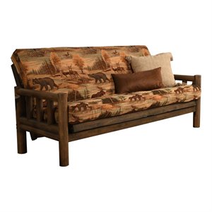 kodiak furniture lodge futon with canadian print mattress in tan/rustic walnut