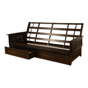 kodiak furniture phoenix queen wood futon frame with storage drawers in espresso