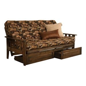 kodiak furniture tucson rustic walnut futon with multi-color fabric mattress