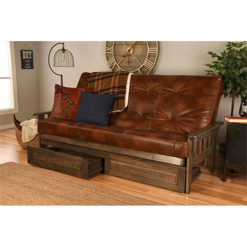 Kodiak Furniture Tucson Queen Storage Futon with Brown Faux Leather Mattress