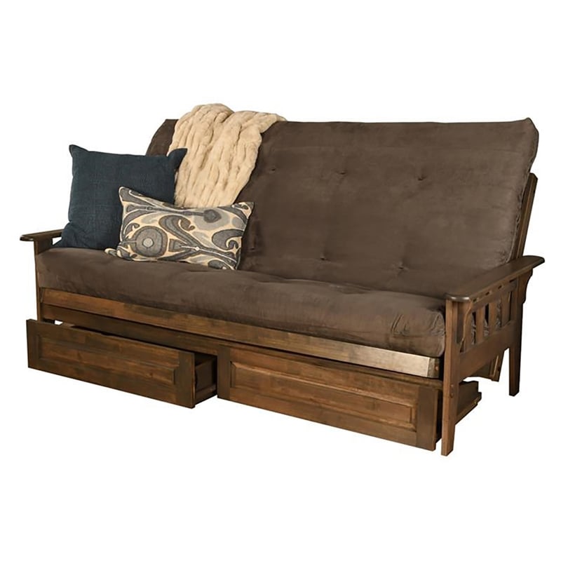 Kodiak Furniture Tucson Queen Futon with Suede Fabric Mattress in Gray/Walnut