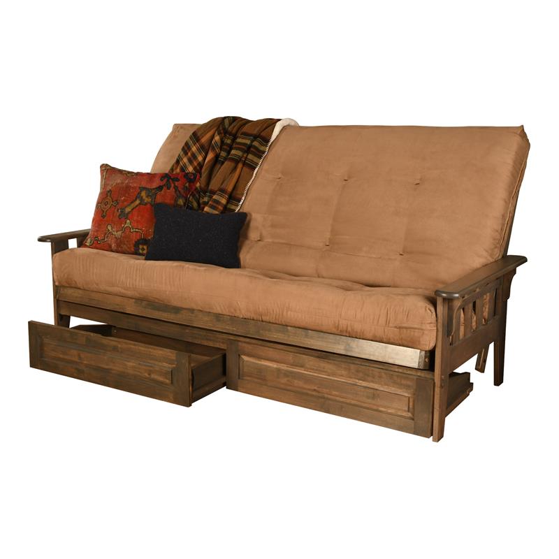 Kodiak Furniture Tucson Queen Futon with Suede Fabric Mattress in Tan/Walnut