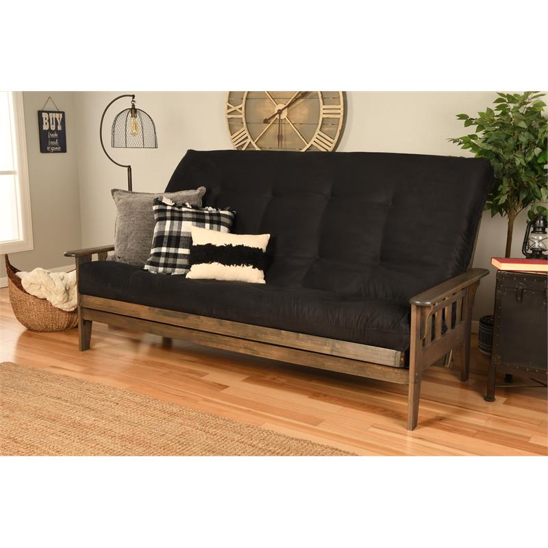 Kodiak Furniture Tucson Queen Futon with Fabric Mattress in Black/Rustic Walnut