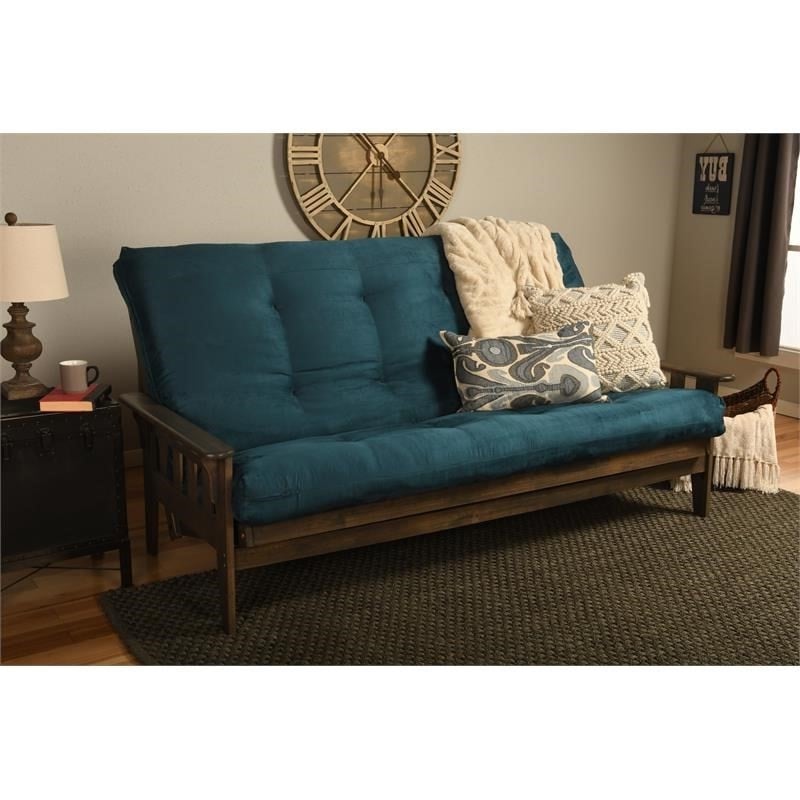 Kodiak Furniture Tucson Queen Futon with Fabric Mattress in Blue/Walnut