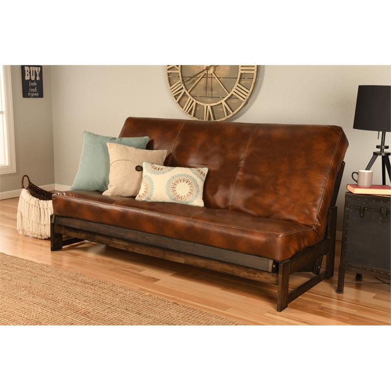 Kodiak Furniture Fullsize Futon Cover in Saddle Brown Faux Leather