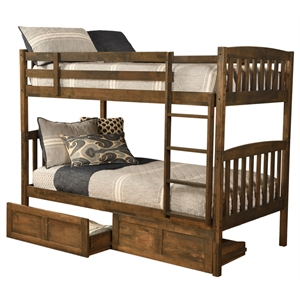kodiak furniture claire twin wood bunk bed with storage drawers in walnut brown