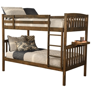 kodiak furniture claire twin wood bunk bed with tray in rustic walnut brown