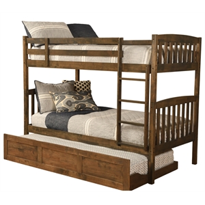 kodiak furniture claire twin wood bunk bed and trundle bed in walnut brown