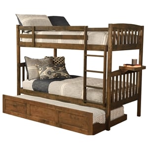kodiak furniture claire twin wood bunk bed/trundle bed and tray in walnut brown