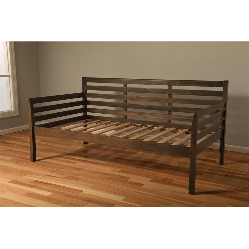 Kodiak Furniture Boho Daybed in Rustic Walnut Finish with Linen Stone Mattress