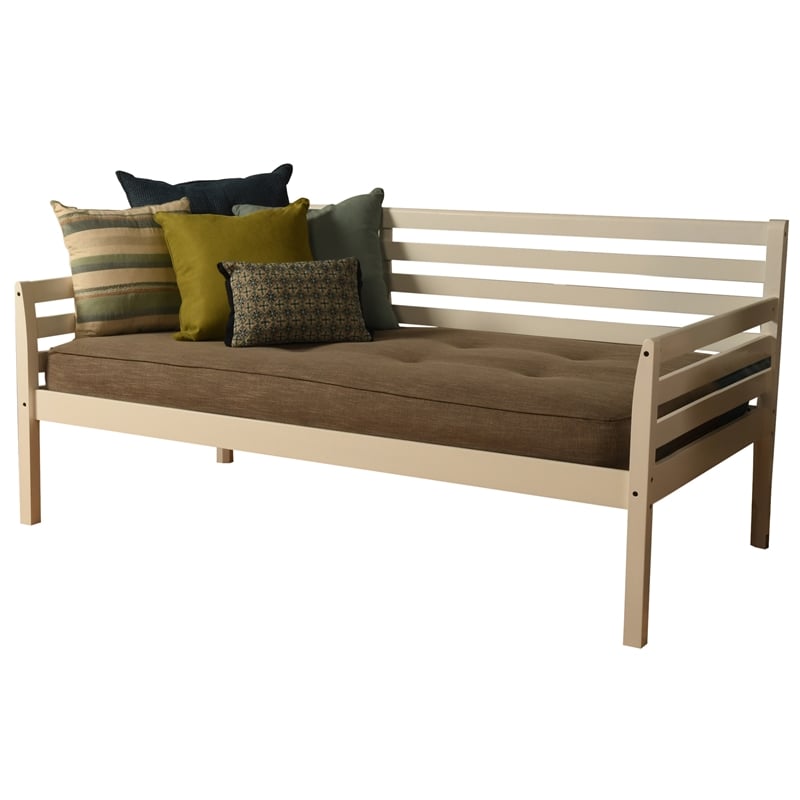 Kodiak Furniture Boho Wood Daybed in White Finish with Linen Stone Mattress