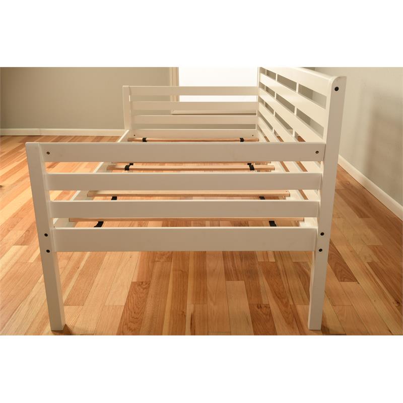 Kodiak Furniture Boho Wood Daybed in White Finish with Linen Aqua Mattress