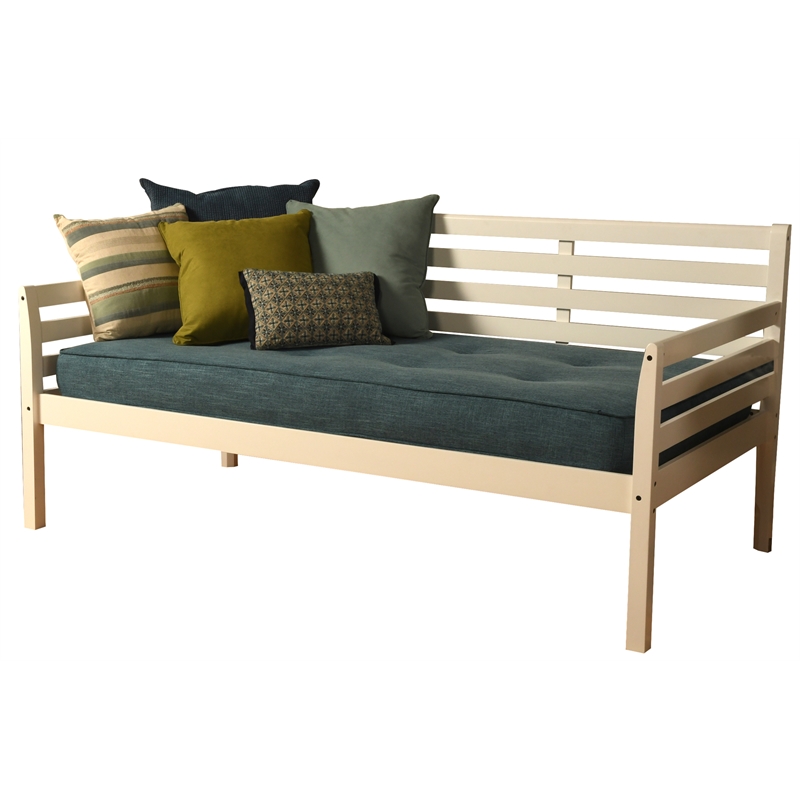 Kodiak Furniture Boho Wood Daybed in White Finish with Linen Aqua Mattress