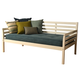 kodiak furniture boho wood daybed in white finish with linen aqua mattress