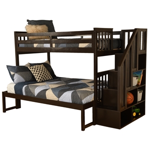 kelcie twin/full wood bunk bed with storage in dark chocolate brown