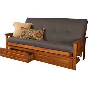 kodiak furniture monterey barbados storage wood futon with twill gray mattress