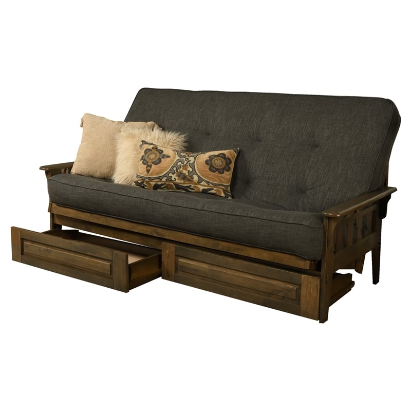 Kodiak Furniture Tucson Queen-size Wood Storage Futon-Linen Charcoal Mattress
