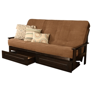 kodiak furniture monterey queen espresso wood storage futon-mocha brown mattress