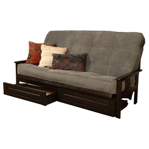 kodiak furniture monterey queen-size espresso wood storage futon gray mattress