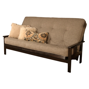 kodiak furniture monterey queen-size espresso wood futon-linen stone mattress