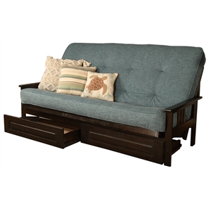 kodiak furniture monterey queen espresso wood storage futon-aqua blue mattress
