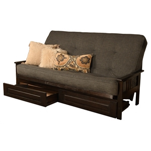 kodiak furniture monterey queen espresso wood storage futon-charcoal mattress