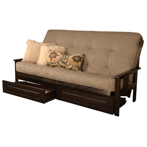 kodiak furniture monterey queen espresso wood storage futon-linen stone mattress